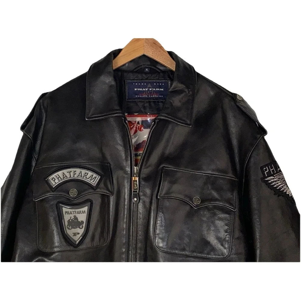Phat Farm Women Black Leather Motorcycle Size XL Discount 4 Damage Zipper $500+‎